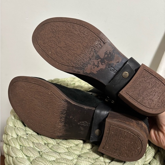 UGG Darling Black Suede Bronze Stud Harness Slip On Ankle Boots - Picture 10 of 10